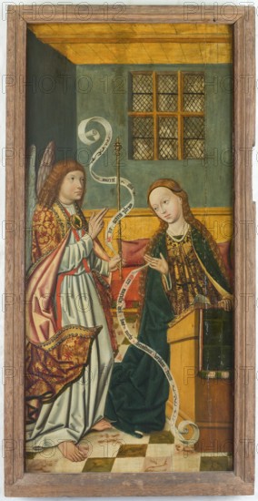 Panel of a winged altarpiece from St Catherine's Church, Lübeck, c. 1500, Annunciation to Mary, St, Saint, Saint