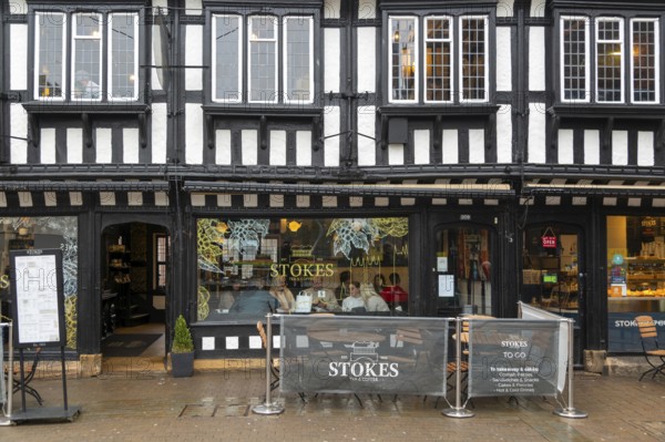 High Bridge Café in historic timber framed building, High Street, city of Lincoln, Lincolnshire, England, UK