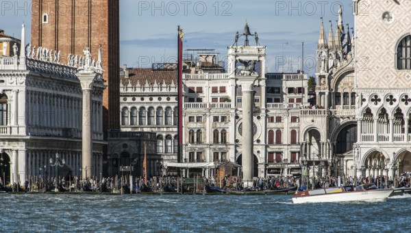 Venice, Piazzetta, from left to right: Bibliotheca Marciana, Campanile, Old Procuratie, Clock Tower and San Marco. On the right: Doge's Palace, St., St., Saint