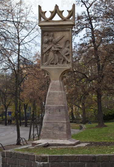 Halle Saale Prayer column on the Universitätsring 58634 Inscription dated 1455 General view from the east with relief of the carrying of the cross