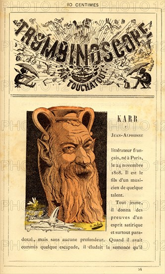 Caricature of Jean-Alphonse Karr, in : "Le Trombinoscope"