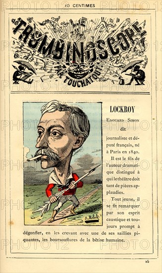 Caricature of Edouard Simon known as Lockroy, in : "Le Trombinoscope"