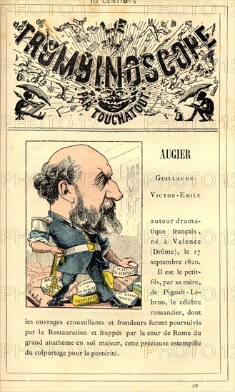Caricature of Guillaume-Victor-Emile Augier, in : "Le Trombinoscope"