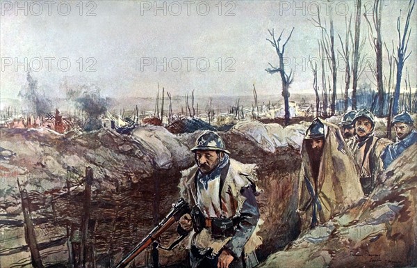 François Flameng, en Artois, tranchée dans le village de Souchez