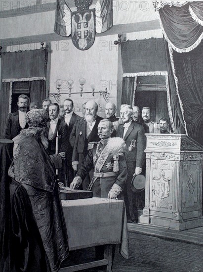 The constitutional oath of the new king of Serbia, Peter I Karageorgevich (Serbia, 1903)