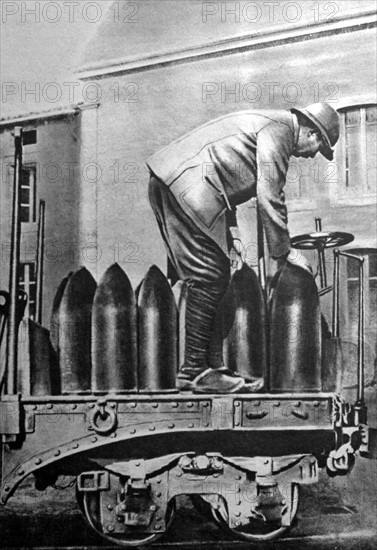 World War I. 270-mm shells arriving at the Verdun front