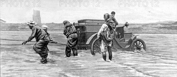 An automobile broken down in a oued in Tunisia (1901)
