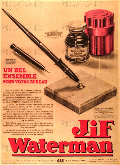 Advertising poster for a Jif and Waterman office kit