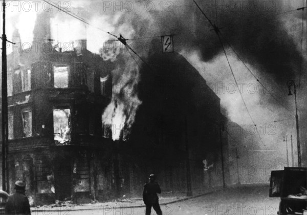 Warsaw in flames, during the ghetto uprising, 1943