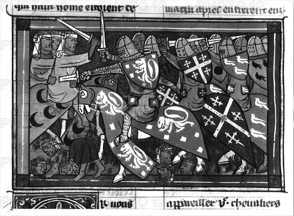 Roman de Godefroy de Bouillon, première Croisade, Combat entre croisés et sarrasins