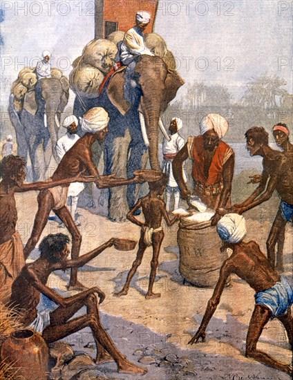 Les horreurs de la faim en Inde, sur une route de Bombay (1900)