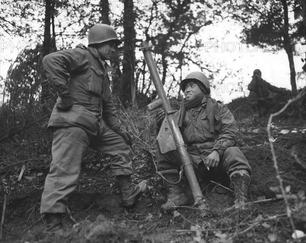 A Japanese-American soldier with a bazooka St Die area (November 17, 1944)