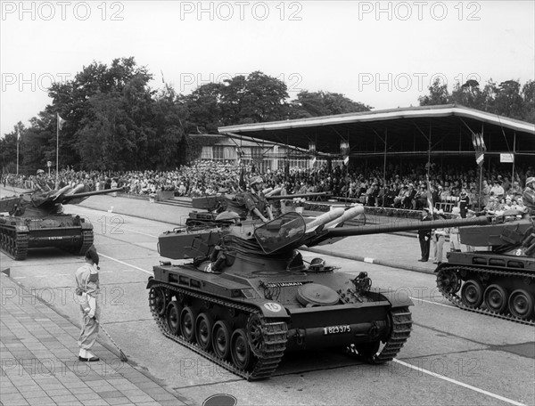 Tank at military parade on French national day in Berlin