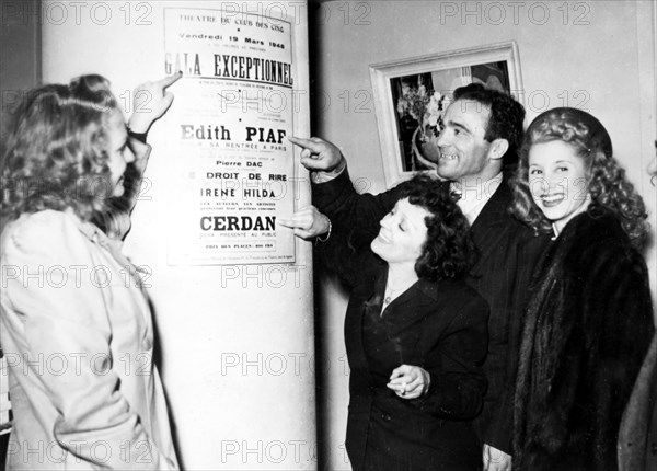Piaf and Marcel Cerdan, showing their names on the same poster, March 1948