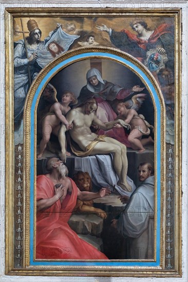 Montepulciano, church of St. Augustine: “Deposition“,  by Manzuoli Tommaso known as Maso Da San Friano, oil painting on panel, second half of the 16th century.
Chiesa di Sant'Agostino, Montepulciano (SI), Toscana - Tuscany, Italia - Italy