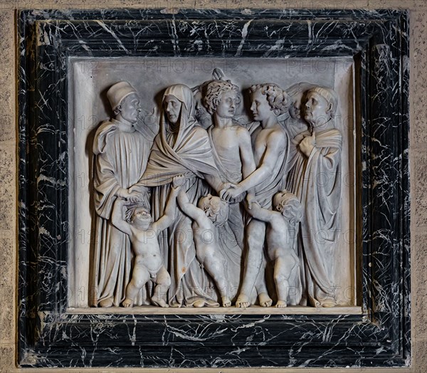 Montepulciano, Duomo (Cathedral of S. Maria Assunta): “Funeral Monument of Bartolomeo Aragazzi”, marble, work by Michelozzo's workshop, about 1427-1438. Detail of the relief slab "The Deceased welcomed into heaven by his family".
Chiesa di Sant'Agostino, Montepulciano (SI), Toscana - Tuscany, Italia - Italy