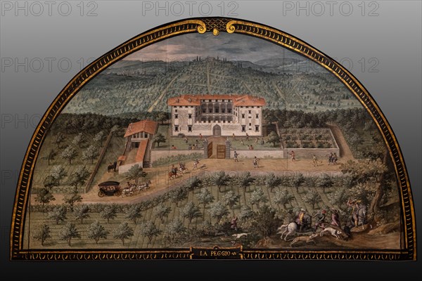 Medici Villa La Petraia: “the Medici villa of Lappeggi”, in the lunette called “La Peggio”, one of the fourteen lunettes by Giusto Utens, Italianized name of Iustus van Utens, 1599-1602. This villa is located between the towns of Antella and Grassina, hamlets of Bagno a Ripoli.
The lunettes present idyllic aerial views of calligraphic precision, very decorative and precious evidence of the appearance of these buildings in the past. They were painted for the Medici villa of Artimino as an "inventory" (today we would say "cadastre") of the possessions of the Grand Duke Ferdinando I de' Medici, and after various moves, they are preserved today in the Villa La Petraia. Originally there were 17, but only 14 have reached us.
Villa medicea La Petraia, Firenze (FI) - Florence, Toscana - Tuscany, Italia - Italy