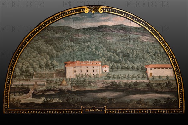 Medici Villa La Petraia: “the Medici villa of Seravezza”, in the lunette called “Seravezza”, one of the fourteen lunettes by Giusto Utens, Italianized name of Iustus van Utens, 1599-1602. This villa is located in the province of Lucca.
The lunettes present idyllic aerial views of calligraphic precision, very decorative and precious evidence of the appearance of these buildings in the past. They were painted for the Medici villa of Artimino as an "inventory" (today we would say "cadastre") of the possessions of the Grand Duke Ferdinando I de' Medici, and after various moves, they are preserved today in the Villa La Petraia. Originally there were 17, but only 14 have reached us.
Villa medicea La Petraia, Firenze (FI) - Florence, Toscana - Tuscany, Italia - Italy