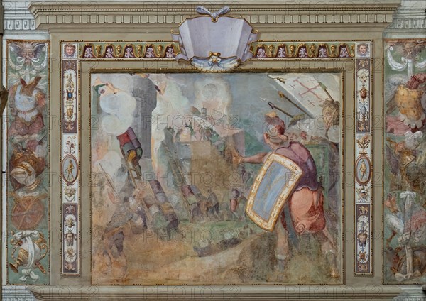 Medici Villa La Petraia, courtyard: “The Capture of Jerusalem”, one of the panels from the cycle of the “Deeds of Godfrey of Bouillon at the capture of Jerusalem”; frescoes by Cosimo Daddi, circa 1589-94.
Villa medicea La Petraia, Firenze (FI) - Florence, Toscana - Tuscany, Italia - Italy