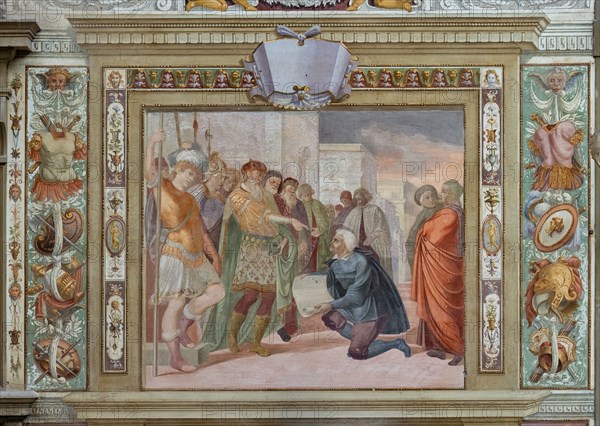 Medici Villa La Petraia, courtyard: “Presentation of one project to the king”, one of the panels from the cycle of the “Deeds of Godfrey of Bouillon at the capture of Jerusalem”; frescoes by Cosimo Daddi, circa 1589-94.
Villa medicea La Petraia, Firenze (FI) - Florence, Toscana - Tuscany, Italia - Italy