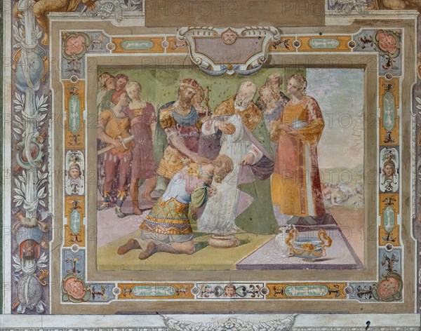 Medici Villa La Petraia, courtyard:  one of the panels from the cycle of the “Deeds of Godfrey of Bouillon at the capture of Jerusalem”; frescoes by Cosimo Daddi, circa 1589-94.
Villa medicea La Petraia, Firenze (FI) - Florence, Toscana - Tuscany, Italia - Italy