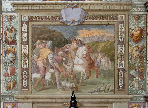 Medici Villa La Petraia, courtyard: “Scene of Hunting”, one of the panels from the cycle of the “Deeds of Godfrey of Bouillon at the capture of Jerusalem”; frescoes by Cosimo Daddi, circa 1589-94.
Villa medicea La Petraia, Firenze (FI) - Florence, Toscana - Tuscany, Italia - Italy