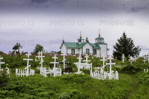 Russian cemetery and orthodox church in Ninilchik, Kenai peninsula, Alaska