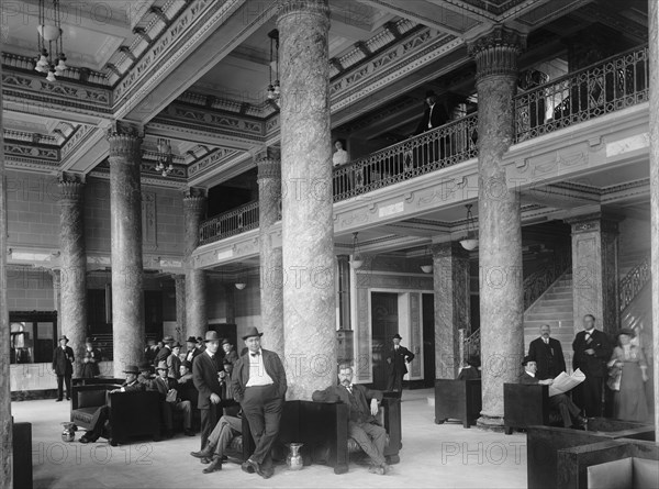 Portrait of a Group of Men in Hotel Lobby, Murphy's Hotel, Richmond, Virginia, USA, Detroit Publishing Company, 1910