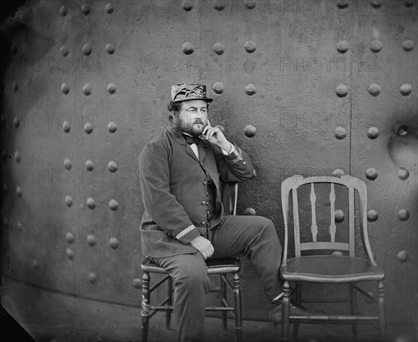 Captain William Nicholson Jeffers on deck of U.S.S. Monitor, James River, Virginia, by James F. Gibson, July 1862