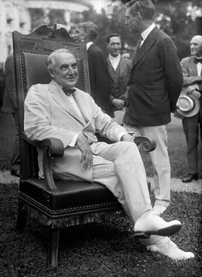 U.S. President Warren Harding, Portrait outside White House, Washington DC, USA, Harris & Ewing, 1921