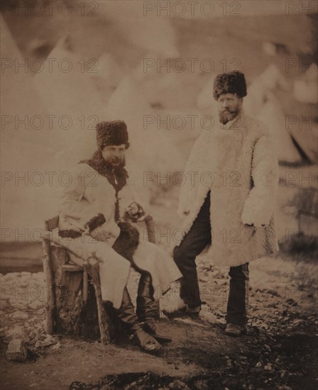 British Captain George John Brown, 4th Light Dragoons, and Servant, Portrait Wearing Winter Uniforms, Crimean War, Crimea, Ukraine, by Roger Fenton, 1855