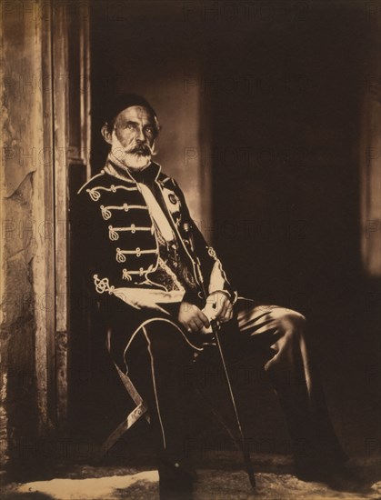 Ottoman Field Marshal Omar Pasha, Portrait Sitting in Doorway, Crimean War, Crimea, Ukraine, by Roger Fenton, 1855