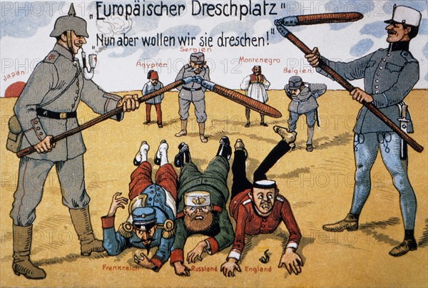 Germany and Austria-Hungary Threshing the Allied Powers, German Illustration, 1914