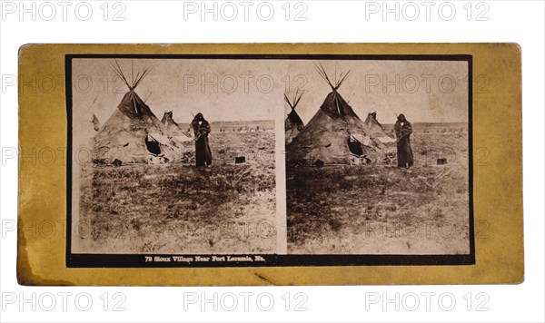 Sioux Village Near Fort Laramie, Wyoming Territory, Stereo Card, circa 1880's