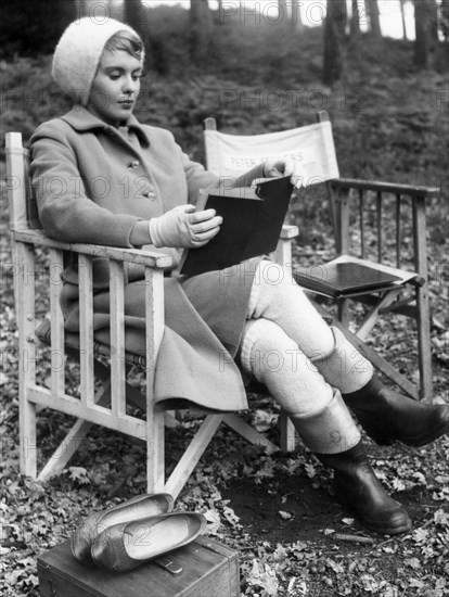 Jean Seberg studying her script, on-set of the Film, "The Mouse that Roared", 1959