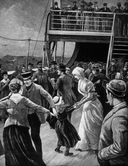 A Dance in Steerage Class on Emigrant Ship, Engraving, 1891