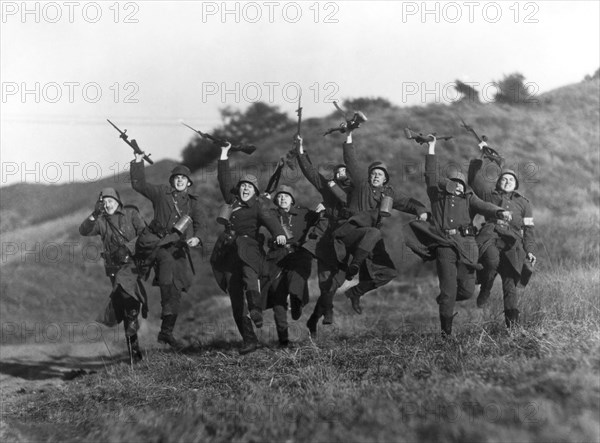 Charging Soldiers with Rifles, on-set of the Film "The Road Back", 1937