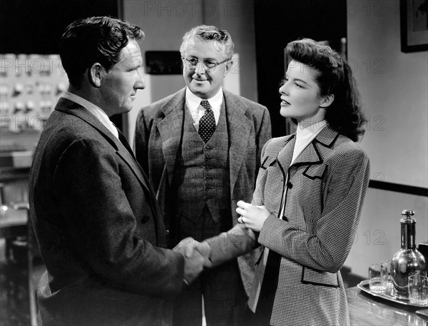 Spencer Tracy, Reginald Owen, Katharine Hepburn, on-set of the Film "Woman of the Year", 1942