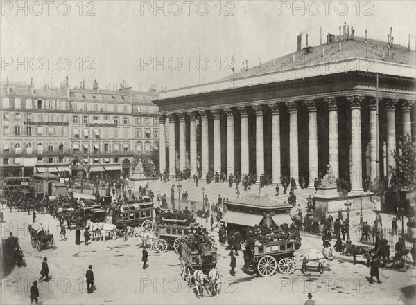 Place de la Bourse, Paris, France, Albumen Print, circa 1890