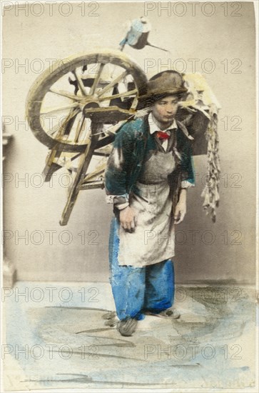 Man with Spinning Wheel on Back, Naples, Italy, Photo by Giorgio Sommer, circa 1880