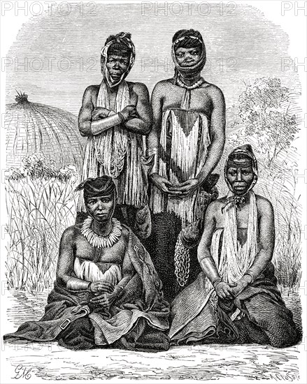 Portrait of Wives of Gaika King Sandili, Africa, Illustration, 1885