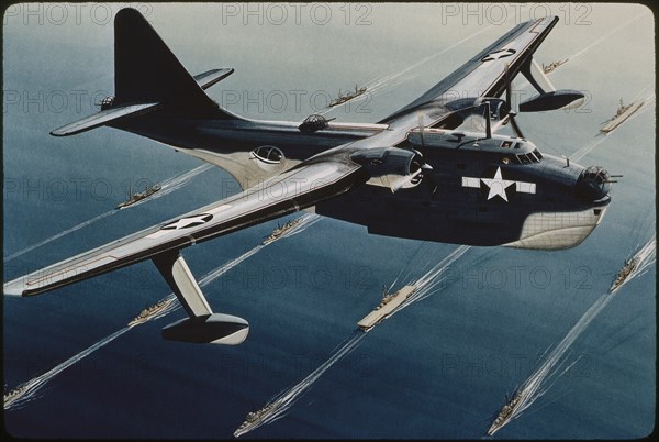 Military Airplane Flying over Battleships