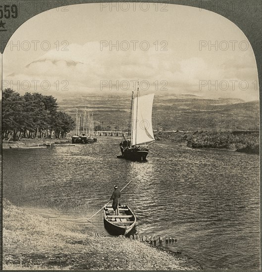 Beloved of Artists and Poets-Snow-Capped Fuji, The Sacred Mountain of Japan, Single Image of Stereo Card, Keystone View Company, early 1900's