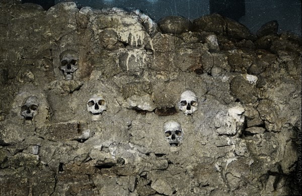 Skulls in Wall, Hand-Colored Magic Lantern Slide, 1920