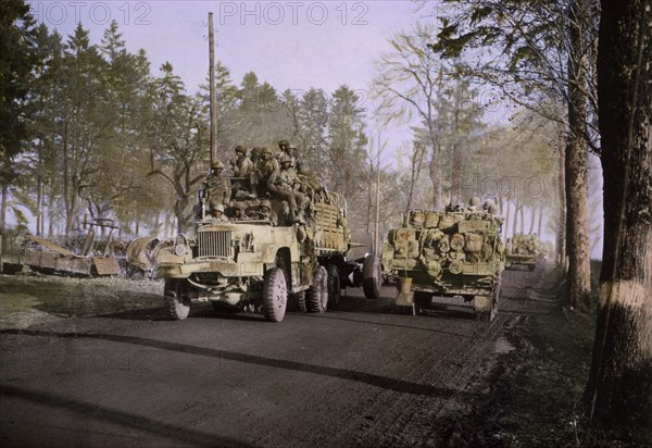 Battle-Weary Troops Being Relieved of Front-Line Duty as Reinforcements Arrive to Take Over, Ardennes-Alsace Campaign, Battle of the Bulge, 1945