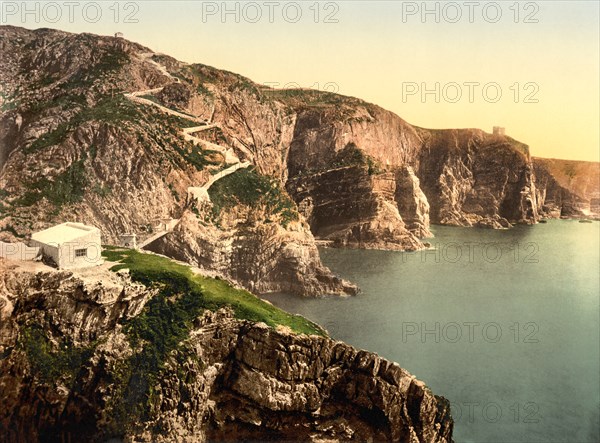 South Stack Rocks, Holyhead, Wales, UK, Photochrome Print, Detroit Publishing Company, 1905