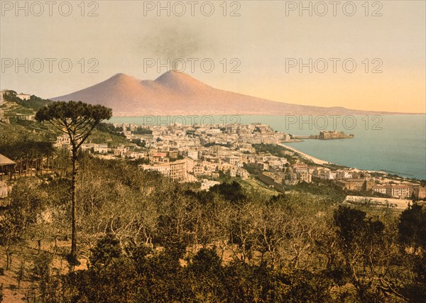 Naples and Mount Vesuvius, Italy, Photochrome Print, Detroit Publishing Company, 1900