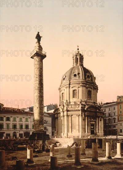 Trajan's Pillar, Rome, Italy, Photochrome Print, Detroit Publishing Company, 1900