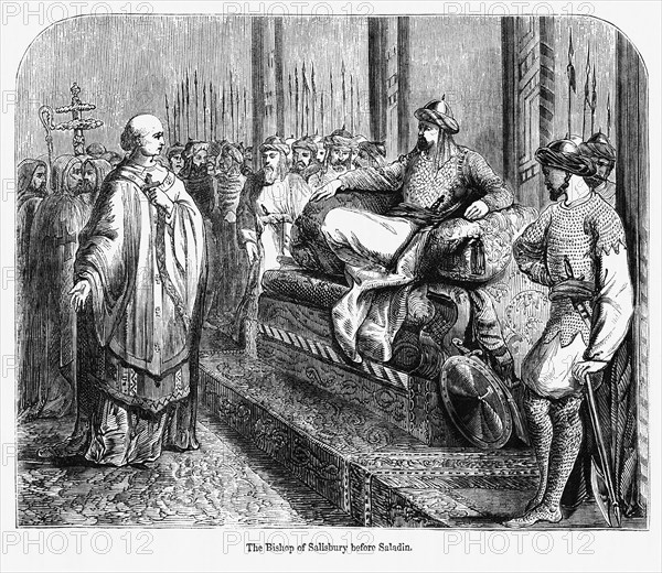 The Bishop of Salisbury before Saladin, Illustration from John Cassell's Illustrated History of England, Vol. I from the earliest period to the reign of Edward the Fourth, Cassell, Petter and Galpin, 1857