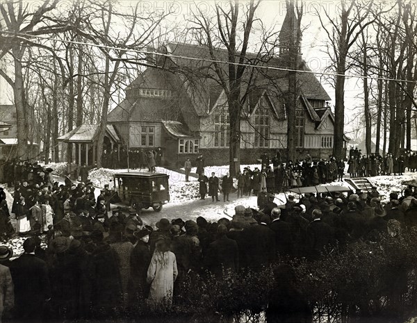 Group of People Gathered outside of Church for Funeral of Theodore Roosevelt, Oyster Bay, New York, USA, January 8, 1919